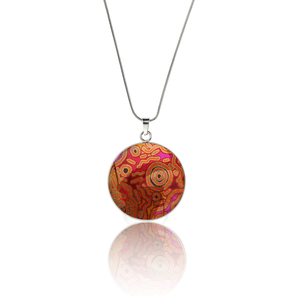 BESS CORAL PINK CIRCLE PENDANT ON A CHAIN NECKLACE - M080S - on Satchel