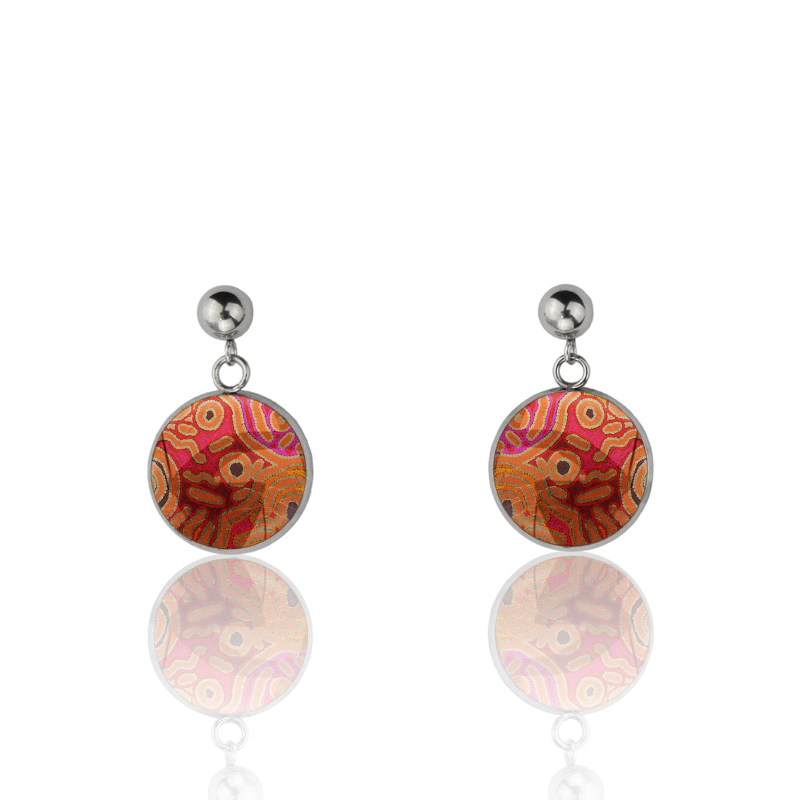 BESS DANGLE DROP CIRCLE CORAL PINK EARRINGS - M079S - on Satchel