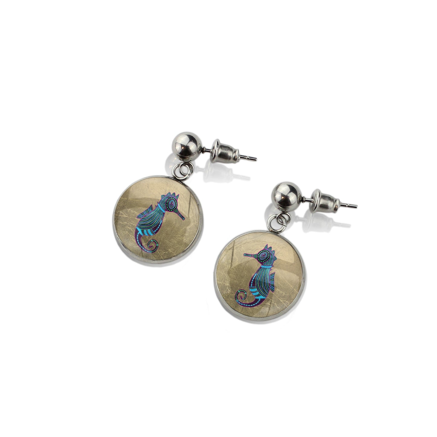 BRONWEN SEAHORSE DANGLE DROP CIRCLE EARRINGS - M144S - on Satchel