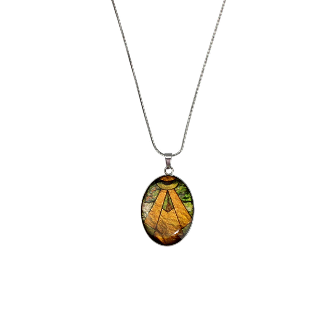 CICADAS ART DECO STYLE OVAL PENDANT ON A CHAIN NECKLACE - M027S - on Satchel