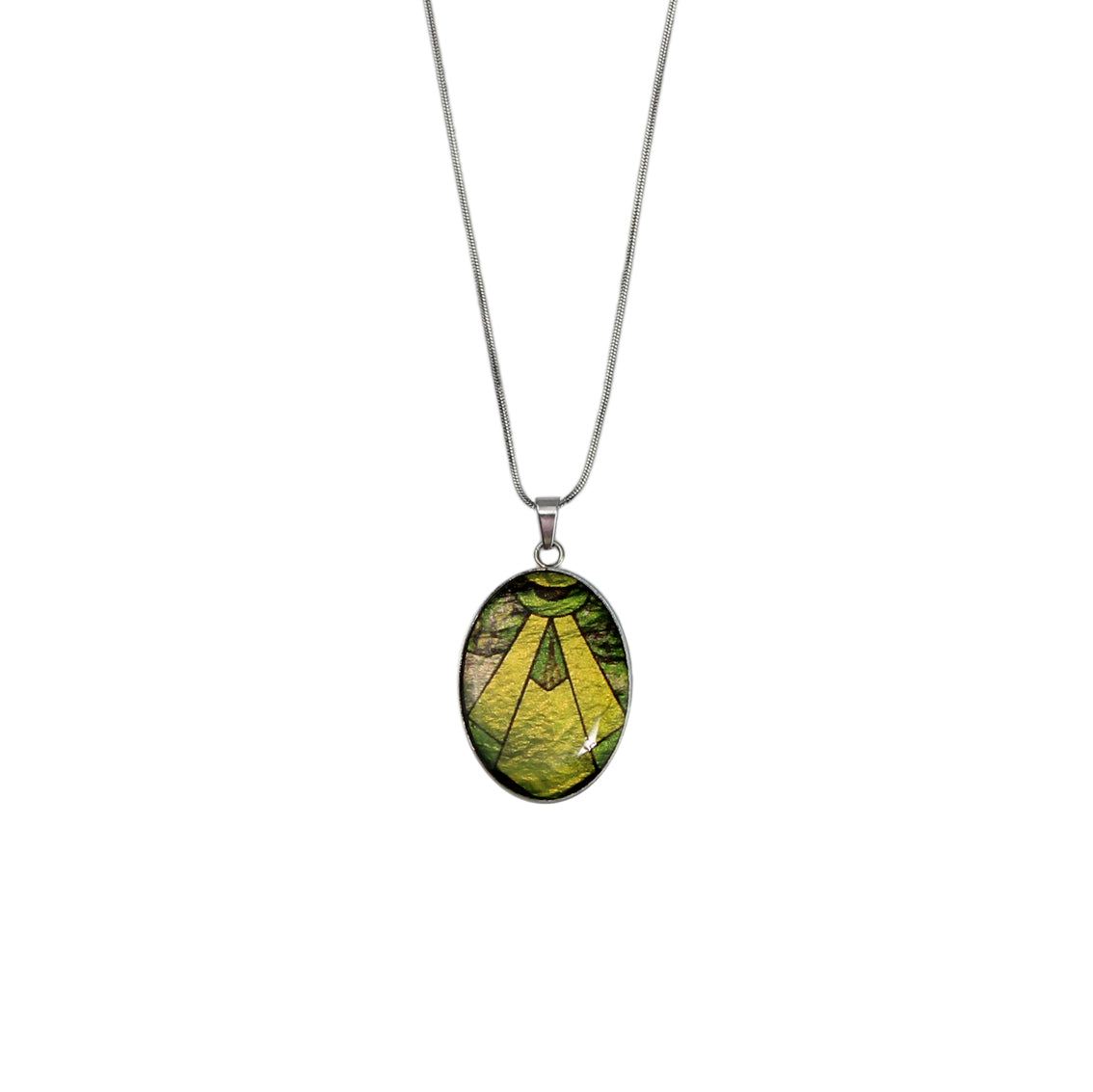 CICADAS ART DECO STYLE OVAL PENDANT ON A CHAIN NECKLACE - M027S - on Satchel