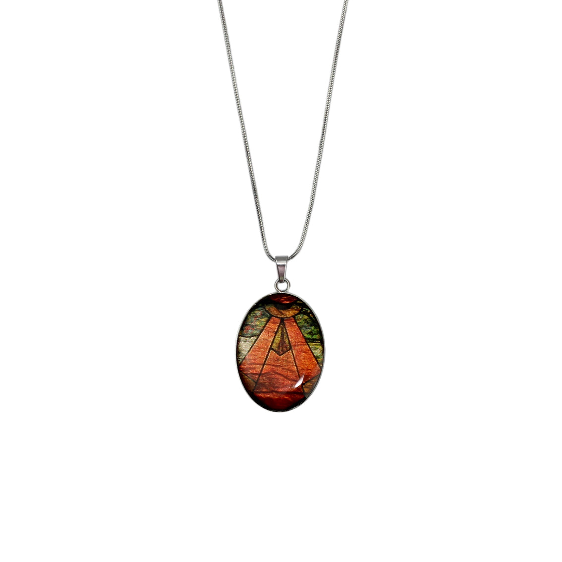 CICADAS ART DECO STYLE OVAL PENDANT ON A CHAIN NECKLACE - M027S - on Satchel