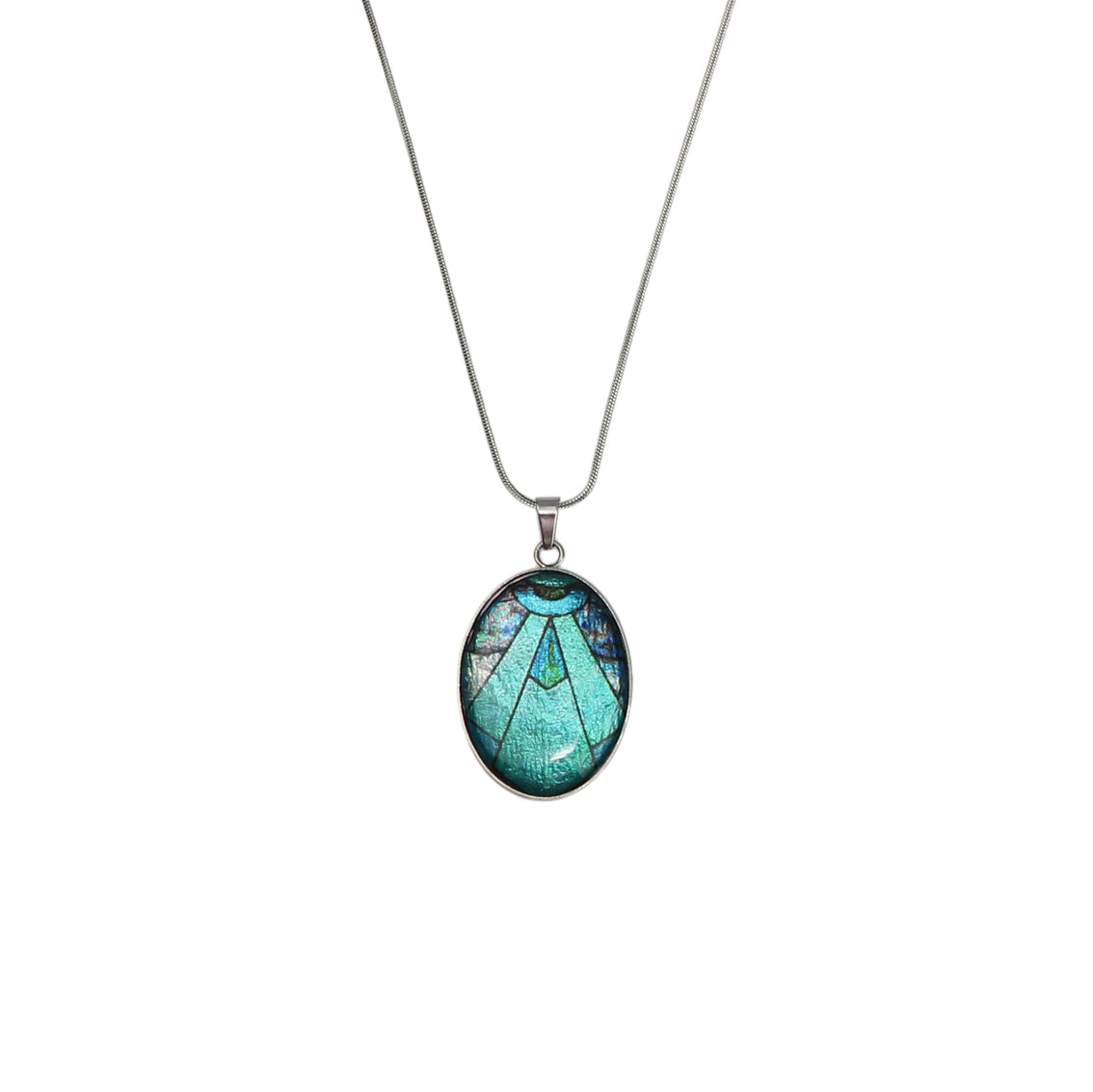 CICADAS ART DECO STYLE OVAL PENDANT ON A CHAIN NECKLACE - M027S - on Satchel