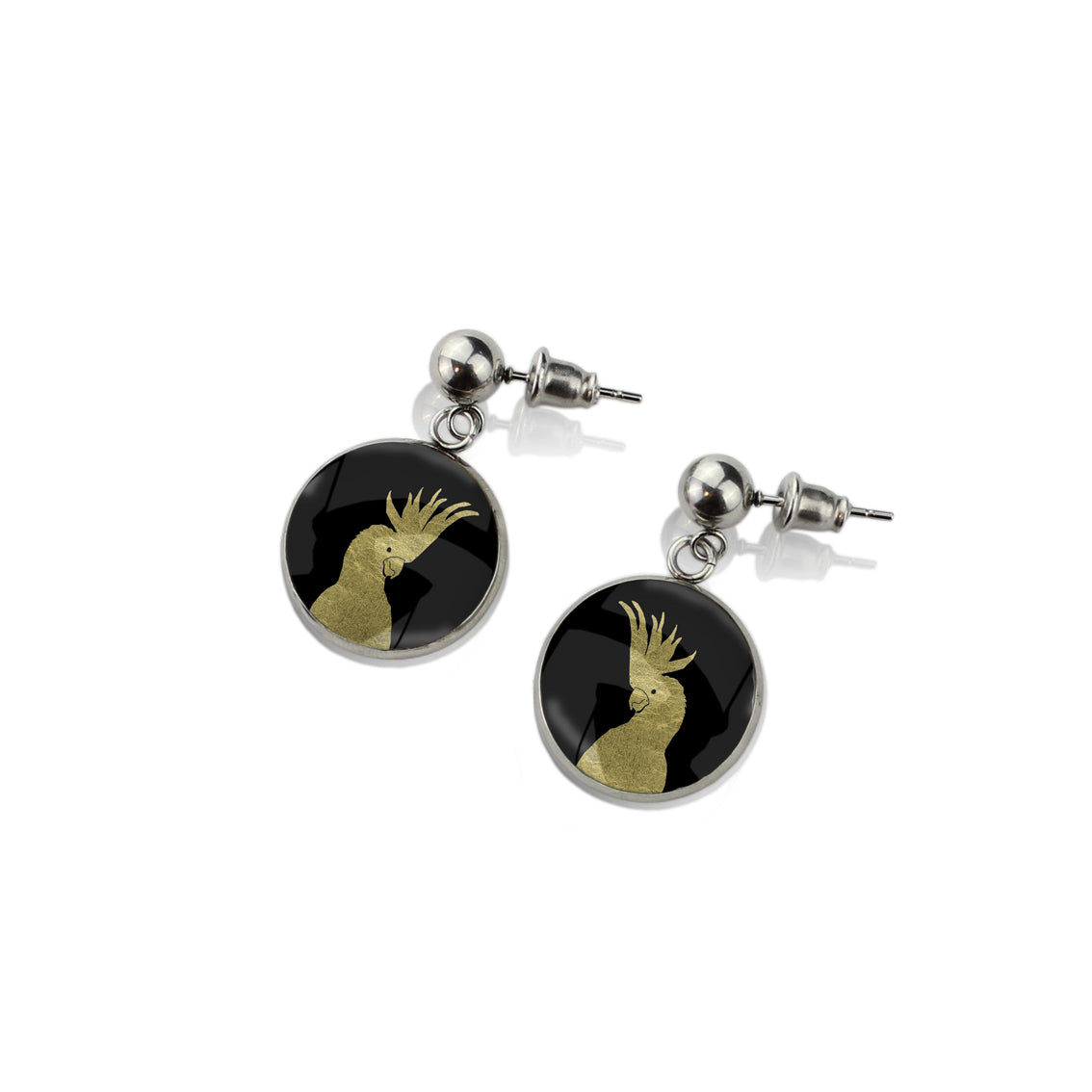 COCKATOO CLOSE-UP DANGLE DROP CIRCLE EARRINGS - MFY228S - on Satchel
