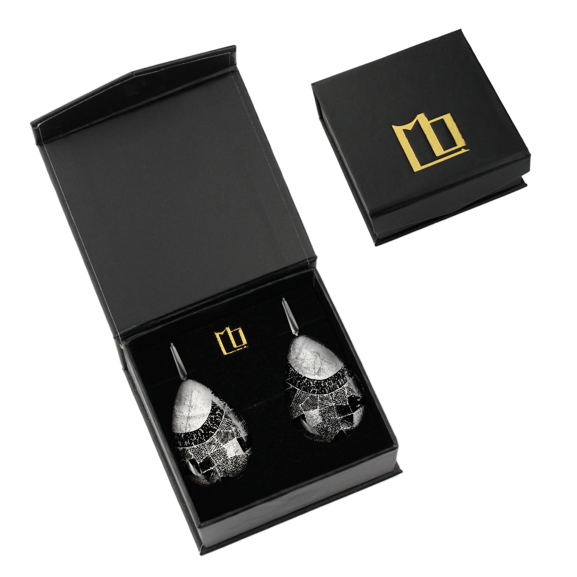 DANDLE DROP CORINNE STATEMENT XXL SILVER AND BLACK EARRINGS - SD250