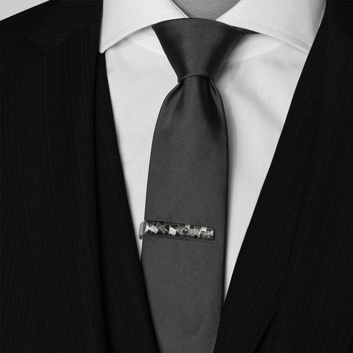 CORINNE SILVER AND BLACK ELEGANT TIE-CLIP - SD265