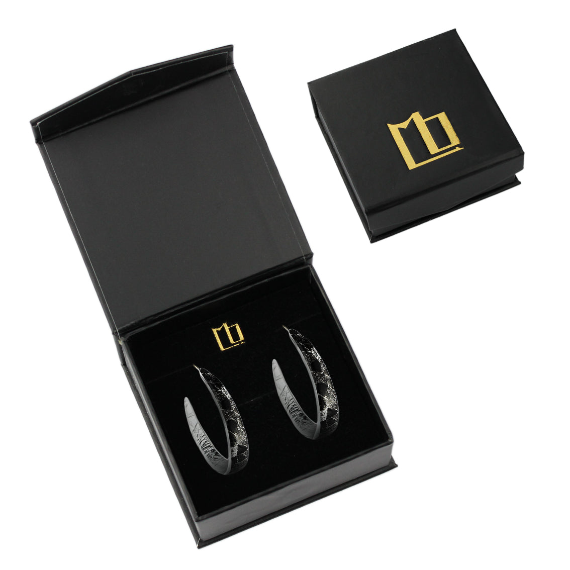 CORINNE SILVER AND BLACK STATEMENT LOOP EARRINGS - SD249