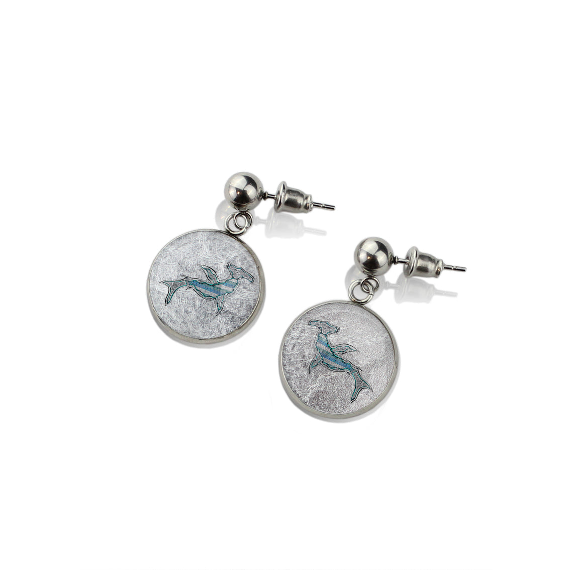 TROY LITTLE HAMMERHEAD SHARK DANGLE DROP CIRCLE EARRINGS - SD448S - on Satchel
