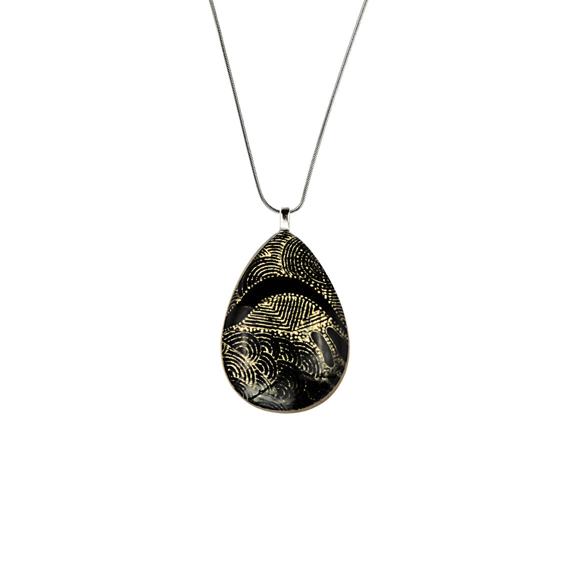 ELSIE GOLD AND BLACK LARGE DROP PENDANT ON A CHAIN NECKLACE - SD229