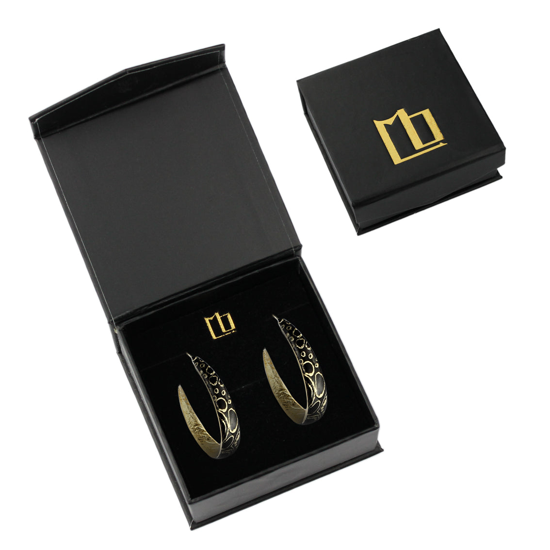ELSIE GOLD AND BLACK STATEMENT LOOP EARRINGS - SD221