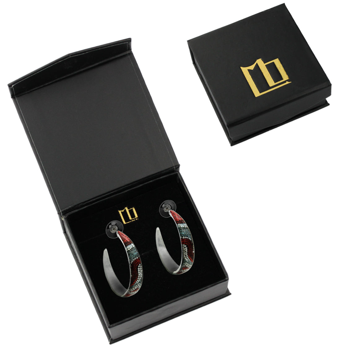 FABRIANNE RED AND SILVER STATEMENT LOOP EARRINGS - SD332