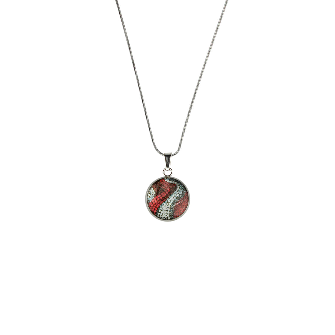 FABRIANNE RED AND SILVER XS CIRCLE PENDANT ON A CHAIN NECKLACE - SD334S - on Satchel