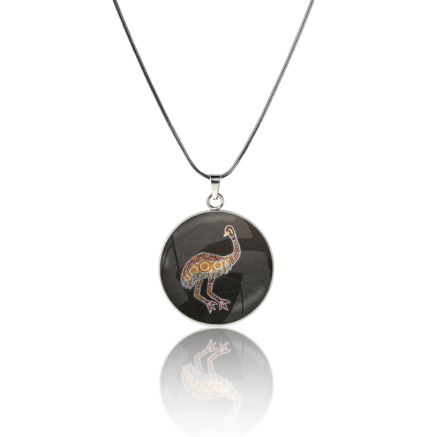 GAVIN EMU CIRCLE PENDANT ON A CHAIN NECKLACE - M136S - on Satchel