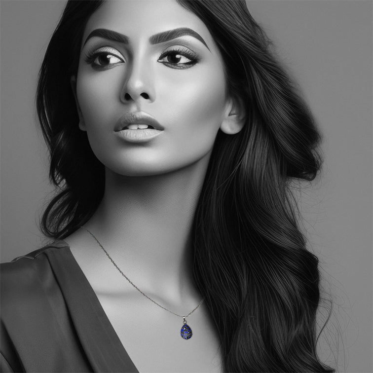 GERALDINE ROYAL BLUE XS DROP PENDANT ON A CHAIN NECKLACE - SD403 - in Circle Box
