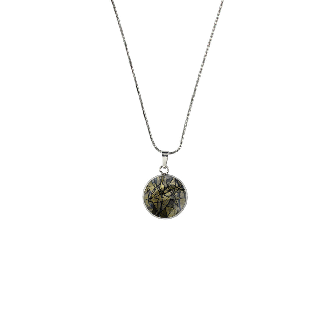 KALEIDOSCOPE GOLD AND BLACK XS CIRCLE PENDANT ON A CHAIN NECKLACE - M194S - on Satchel
