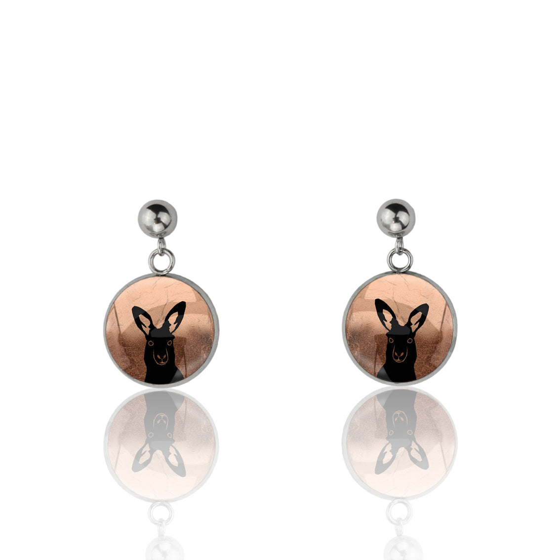 KANGAROO CLOSE-UP DANGLE DROP CIRCLE EARRINGS - MFY137 - in Circle Box