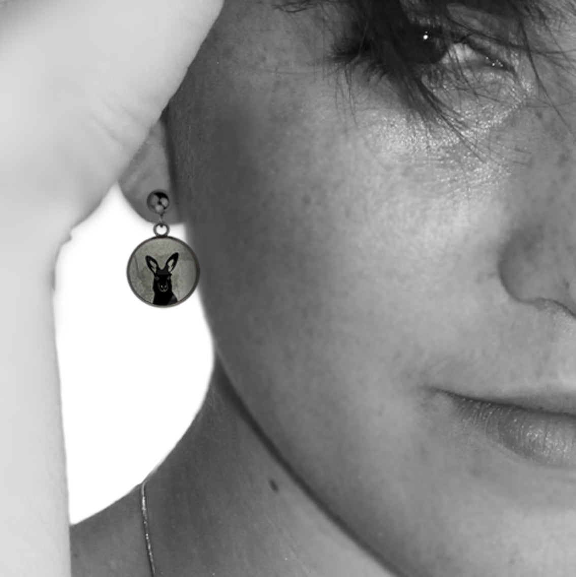 KANGAROO CLOSE-UP DANGLE DROP CIRCLE EARRINGS - MFY137 - in Circle Box