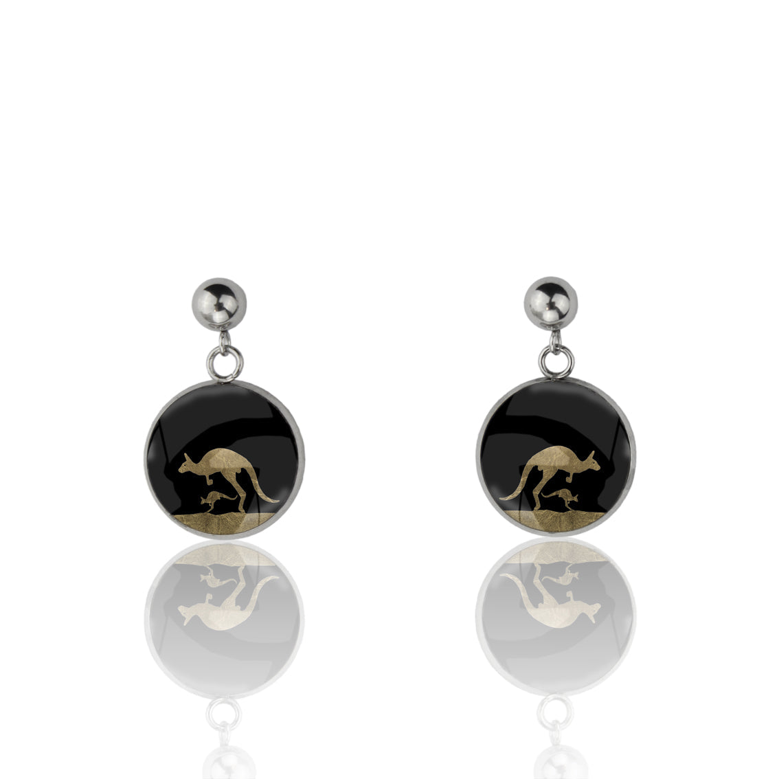 KANGAROO DANGLE DROP CIRCLE EARRINGS - MFY138 - in Circle Box