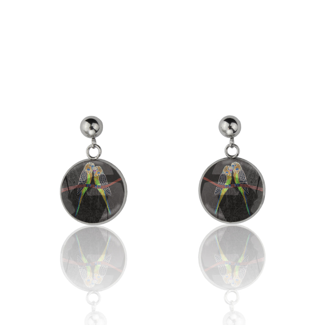 KATHLEEN BUDGIE BIRDS DANGLE DROP CIRCLE EARRINGS - M162S - on Satchel