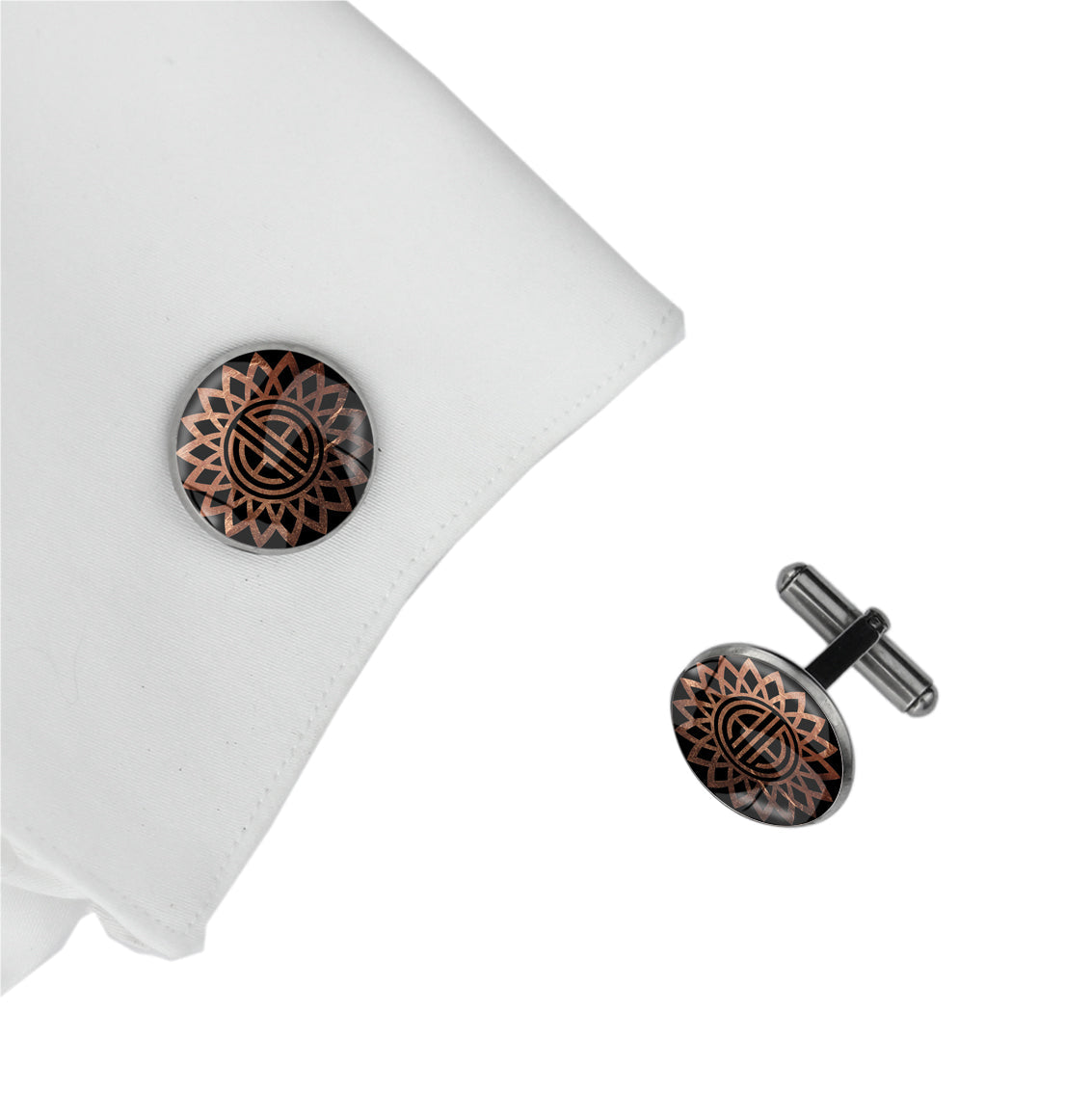 INITIAL ROSE-WINDOW FRIEZE ART DECO CIRCLE ELEGANT CUFFLINKS - MFY348