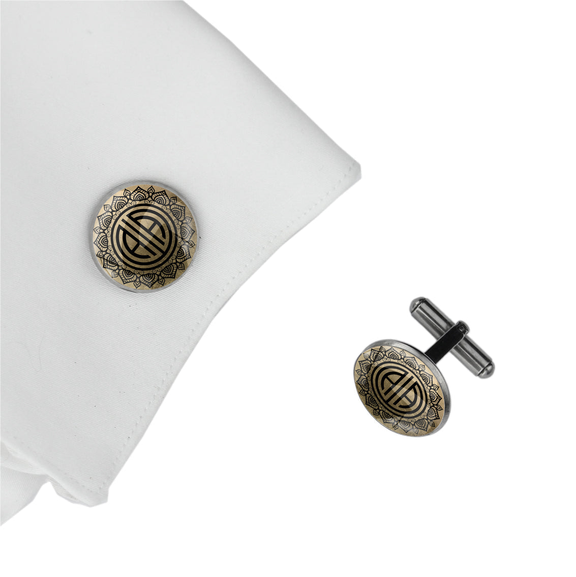 INITIAL ARABESQUE FRIEZE ART DECO CIRCLE ELEGANT CUFFLINKS - MFY350