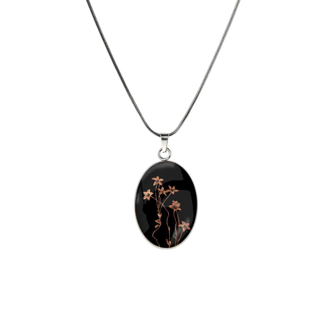 AUSTRALIAN NATIVE FLORA - NATIVE BLUEBELL OVAL CIRCLE PENDANT ON A CHAIN NECKLACE - D894S - on Satchel