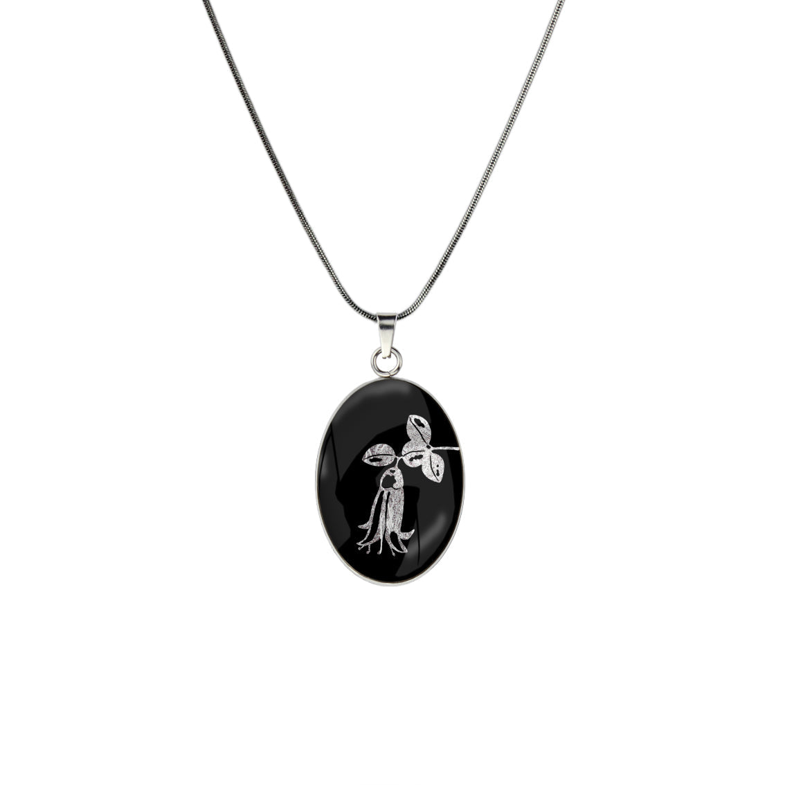 AUSTRALIAN NATIVE FLORA - CANBERRA BELLS TELOPEA OVAL CIRCLE PENDANT ON A CHAIN NECKLACE - D862S - on Satchel