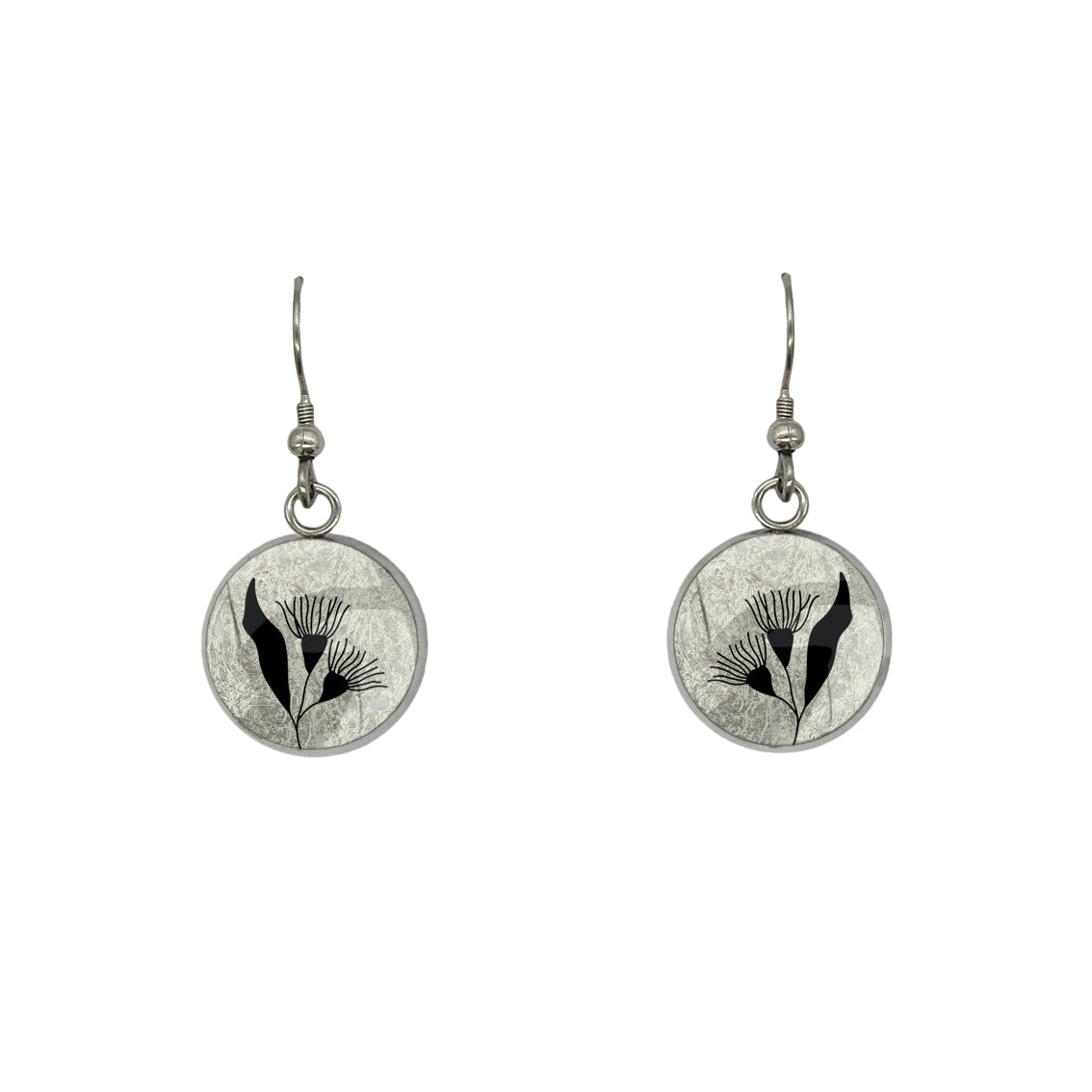 AUSTRALIAN NATIVE FLORA - EUCALYPTUS GUMTREE FLOWER CIRCLE EARRINGS - D868S - on Satchel