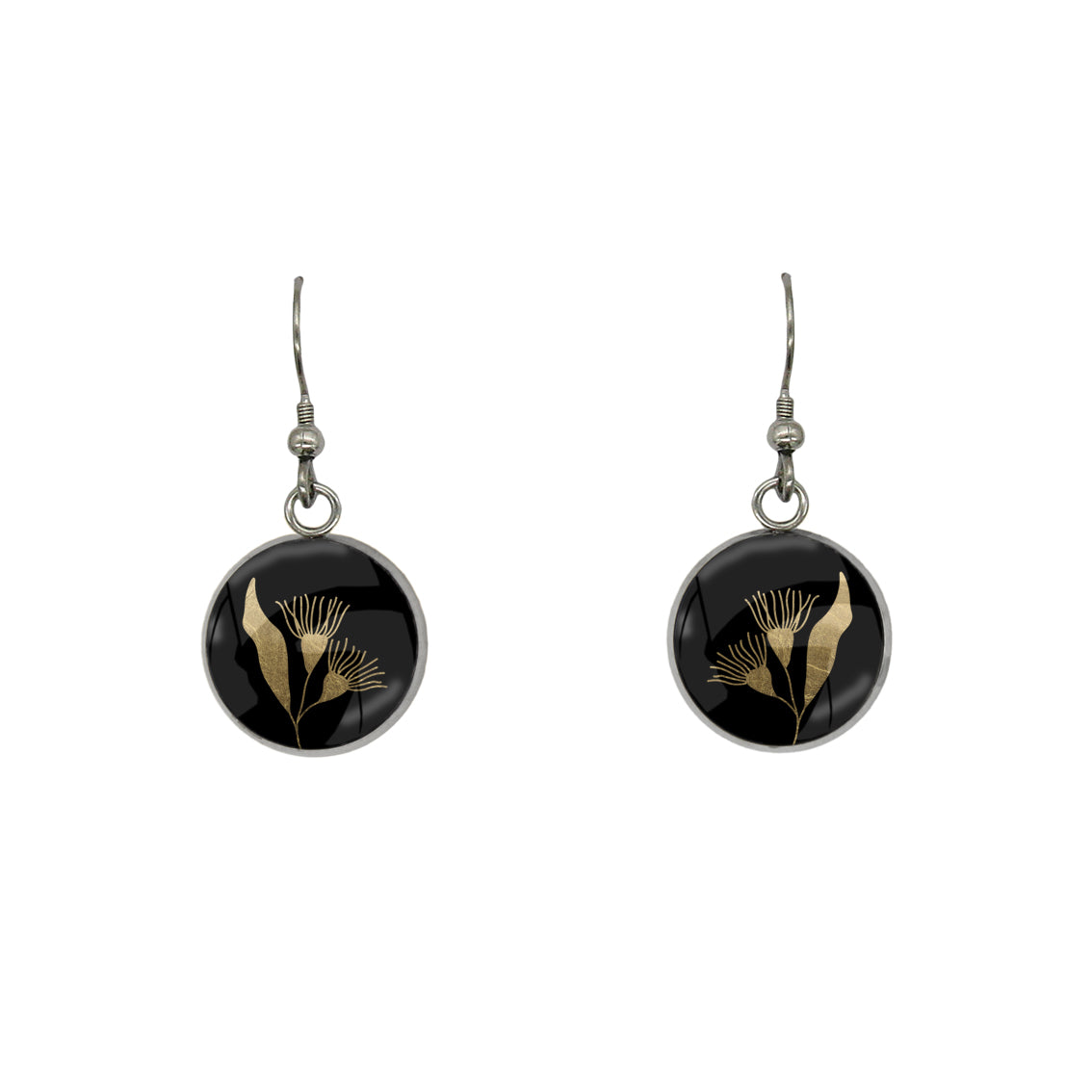 AUSTRALIAN NATIVE FLORA - EUCALYPTUS GUMTREE FLOWER CIRCLE EARRINGS - D868S - on Satchel
