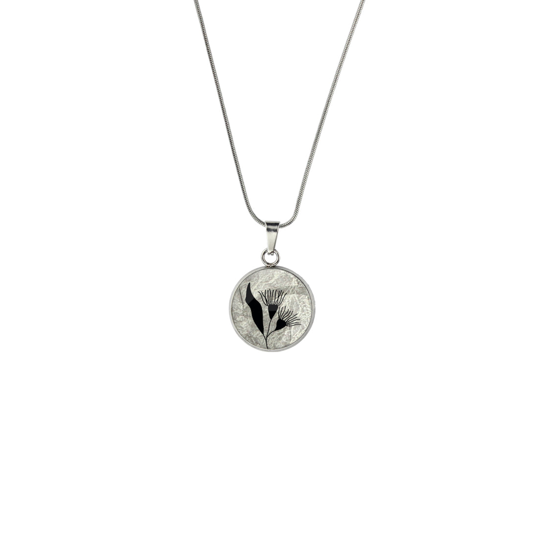 AUSTRALIAN NATIVE FLORA - EUCALYPTUS GUMTREE FLOWER XS CIRCLE PENDANT ON A CHAIN NECKLACE - D869 - in Circle Box