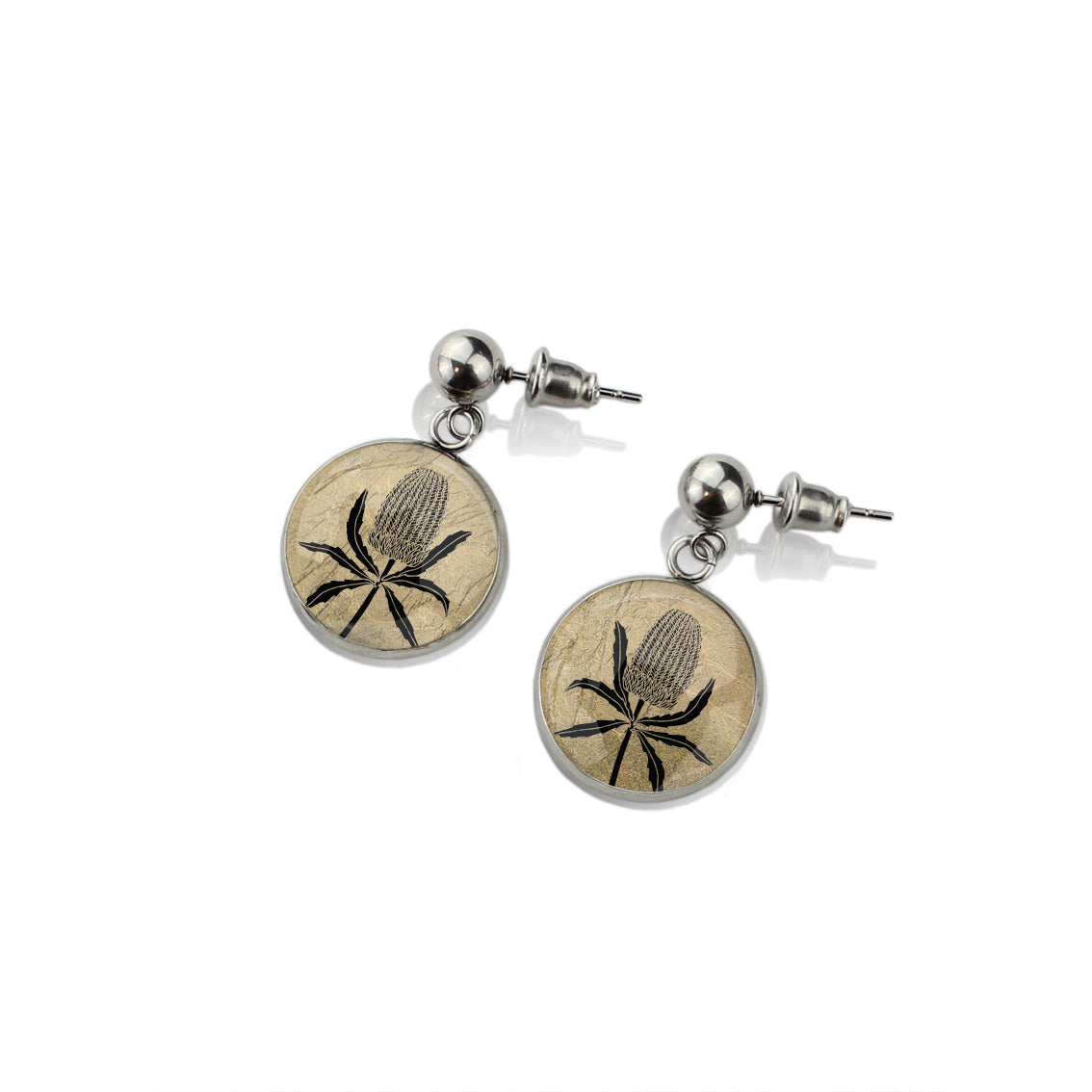 AUSTRALIAN NATIVE FLORA - BANKSIA CIRCLE EARRINGS - D836S - on Satchel