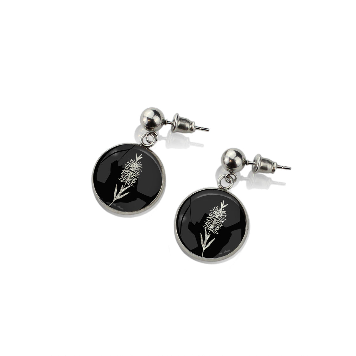 AUSTRALIAN NATIVE FLORA - BOTTLEBRUSH CIRCLE EARRINGS - D856S - on Satchel
