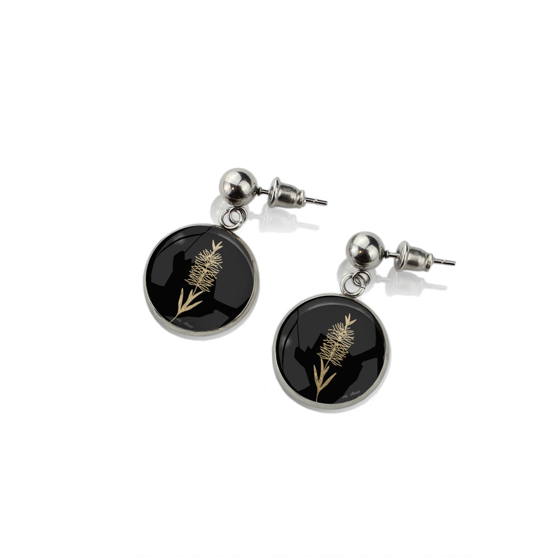 AUSTRALIAN NATIVE FLORA - BOTTLEBRUSH CIRCLE EARRINGS - D856S - on Satchel