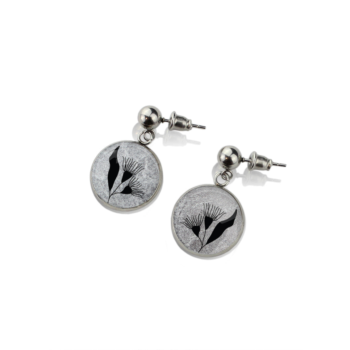 AUSTRALIAN NATIVE FLORA - EUCALYPTUS GUMTREE FLOWER CIRCLE EARRINGS - D868S - on Satchel
