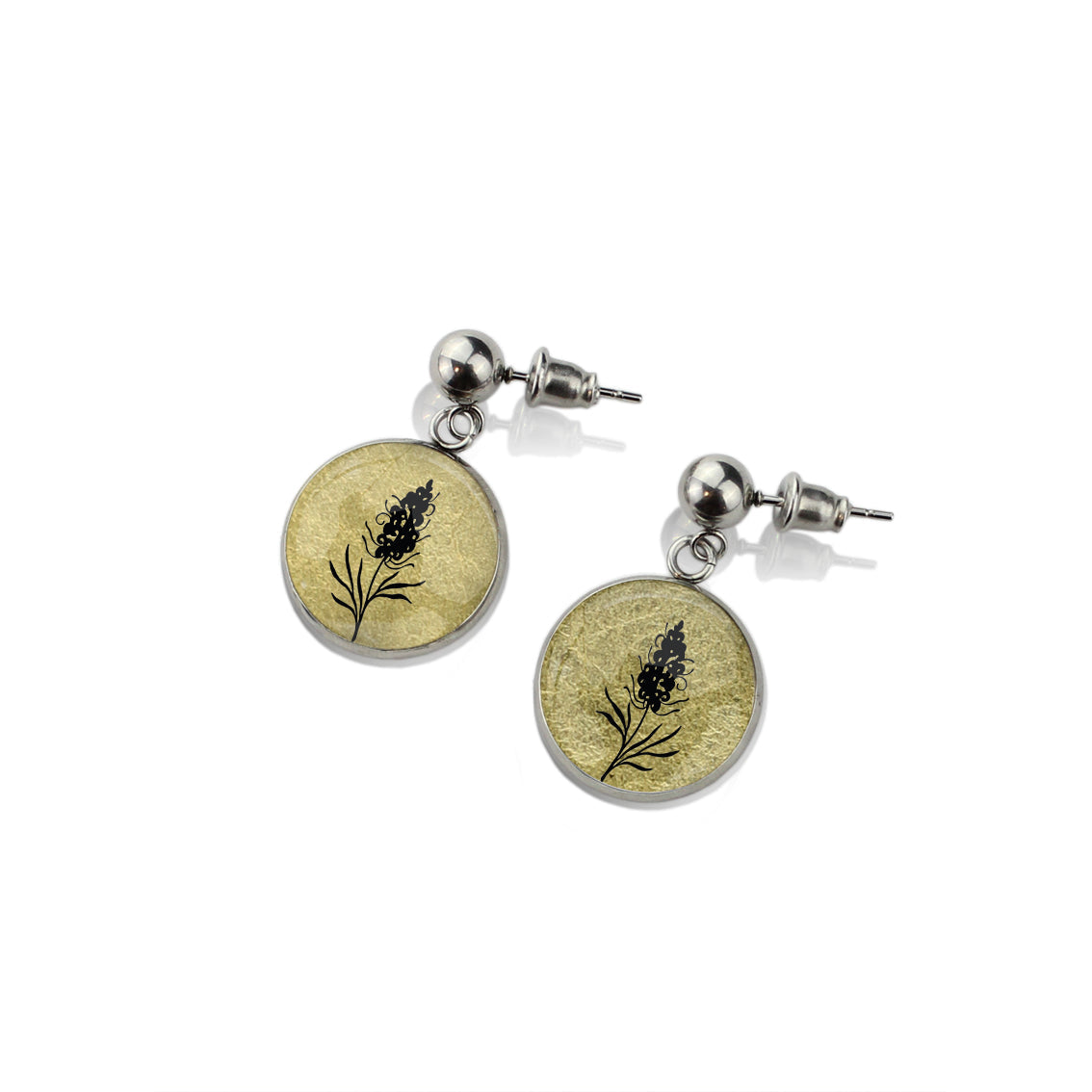 AUSTRALIAN NATIVE FLORA - GREVILLEA SPIDER FLOWER CIRCLE EARRINGS - D876S - on Satchel