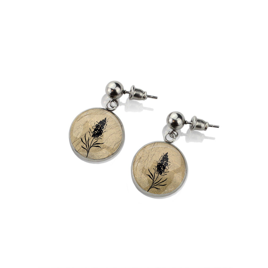 AUSTRALIAN NATIVE FLORA - GREVILLEA SPIDER FLOWER CIRCLE EARRINGS - D876S - on Satchel