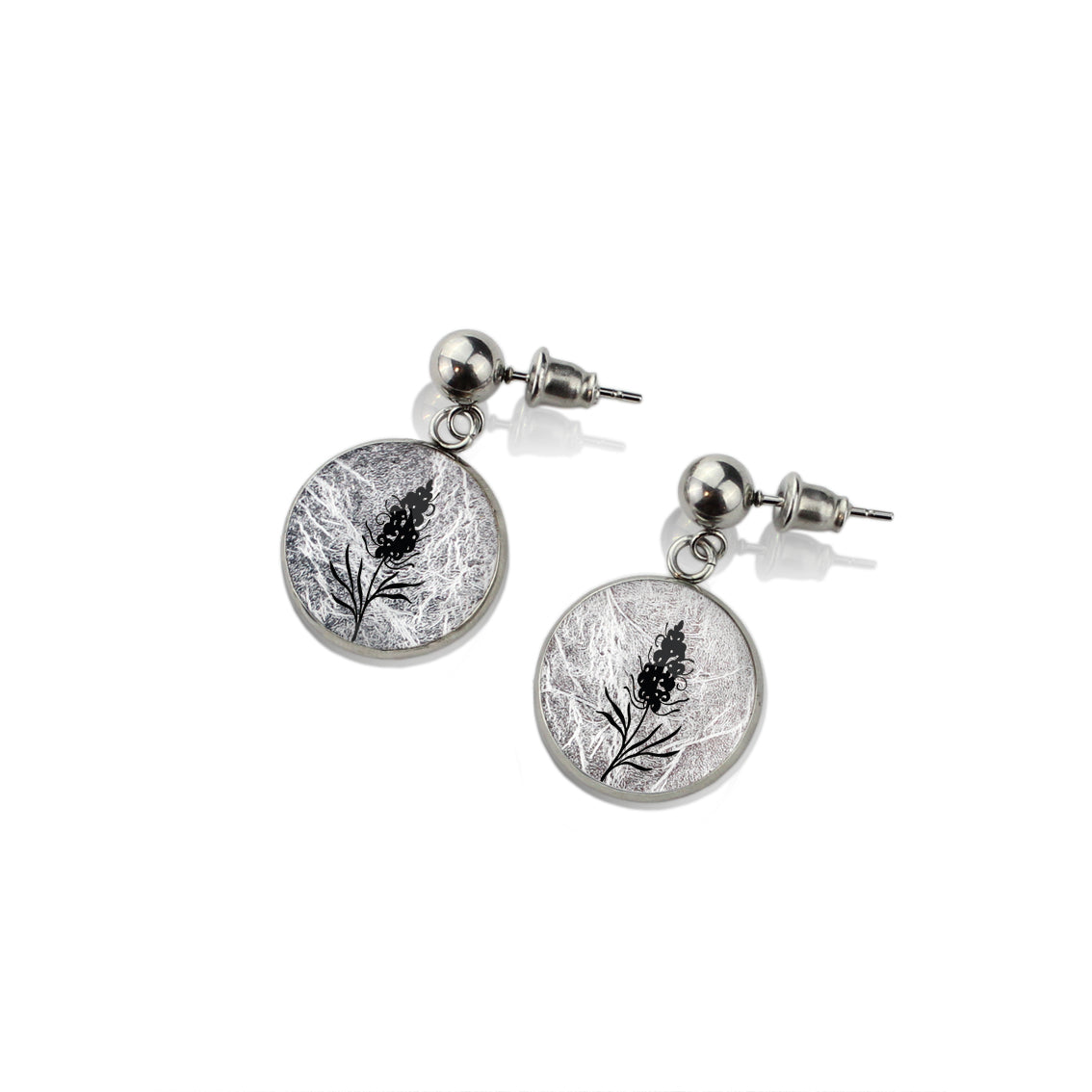 AUSTRALIAN NATIVE FLORA - GREVILLEA SPIDER FLOWER CIRCLE EARRINGS - D876S - on Satchel