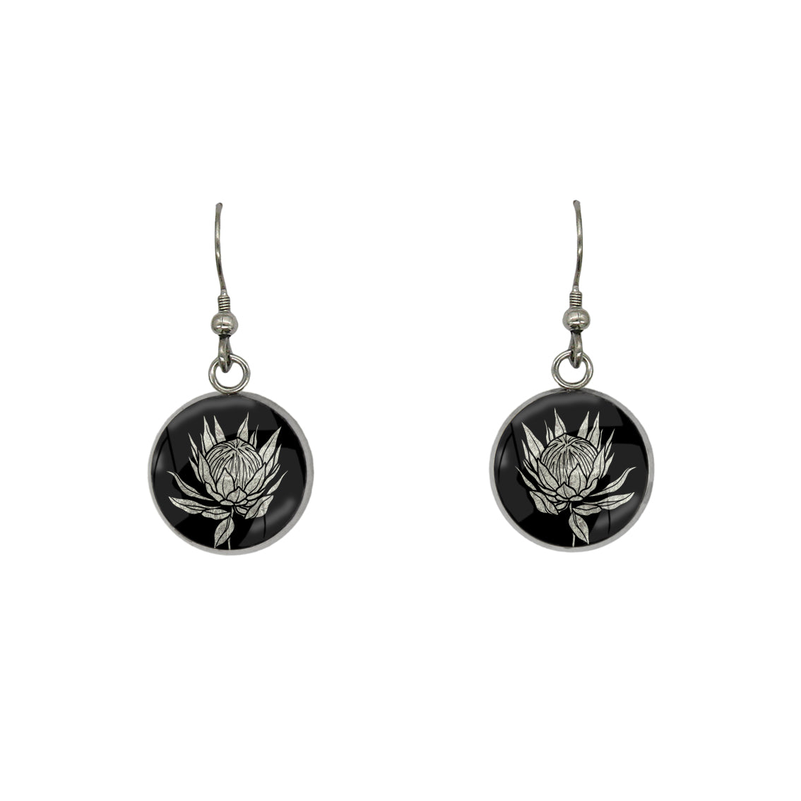 AUSTRALIAN NATIVE FLORA - PROTEA SUGARBUSH CIRCLE EARRINGS - D924S - on Satchel