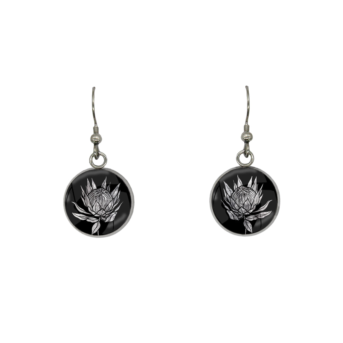 AUSTRALIAN NATIVE FLORA - PROTEA SUGARBUSH CIRCLE EARRINGS - D924S - on Satchel