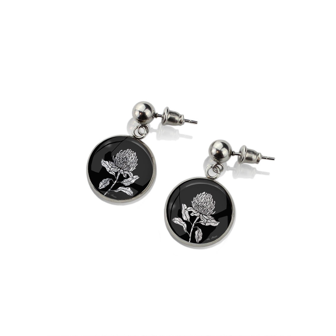 AUSTRALIAN NATIVE FLORA - WARATAH TELOPEA CIRCLE EARRINGS - D932S - on Satchel
