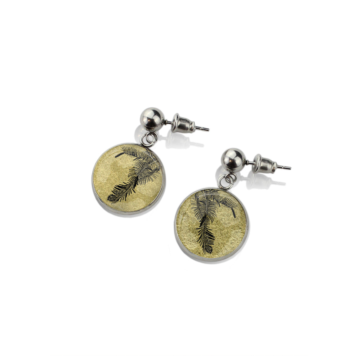 AUSTRALIAN NATIVE FLORA - WOLLEMI PINE CIRCLE EARRINGS - D936S - on Satchel