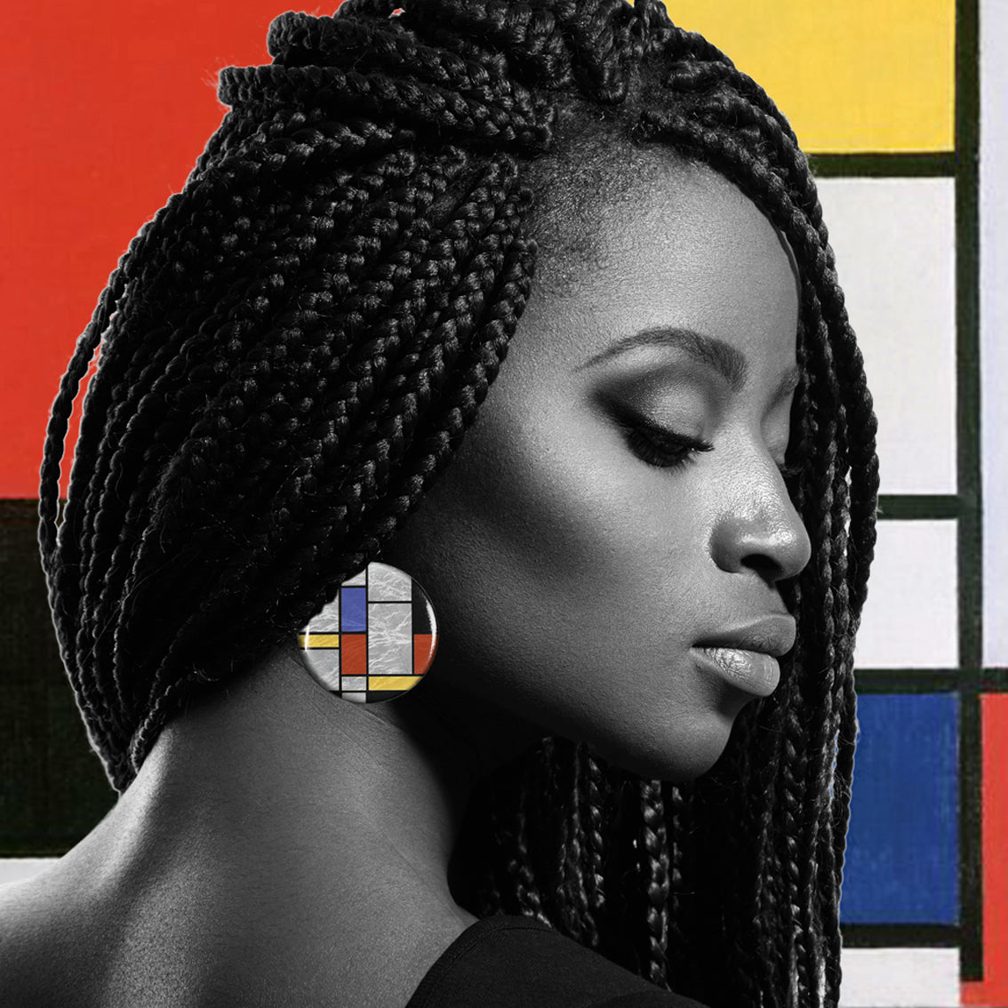 MONDRIAN DISC MEDIUM STATEMENT EARRINGS - ST026