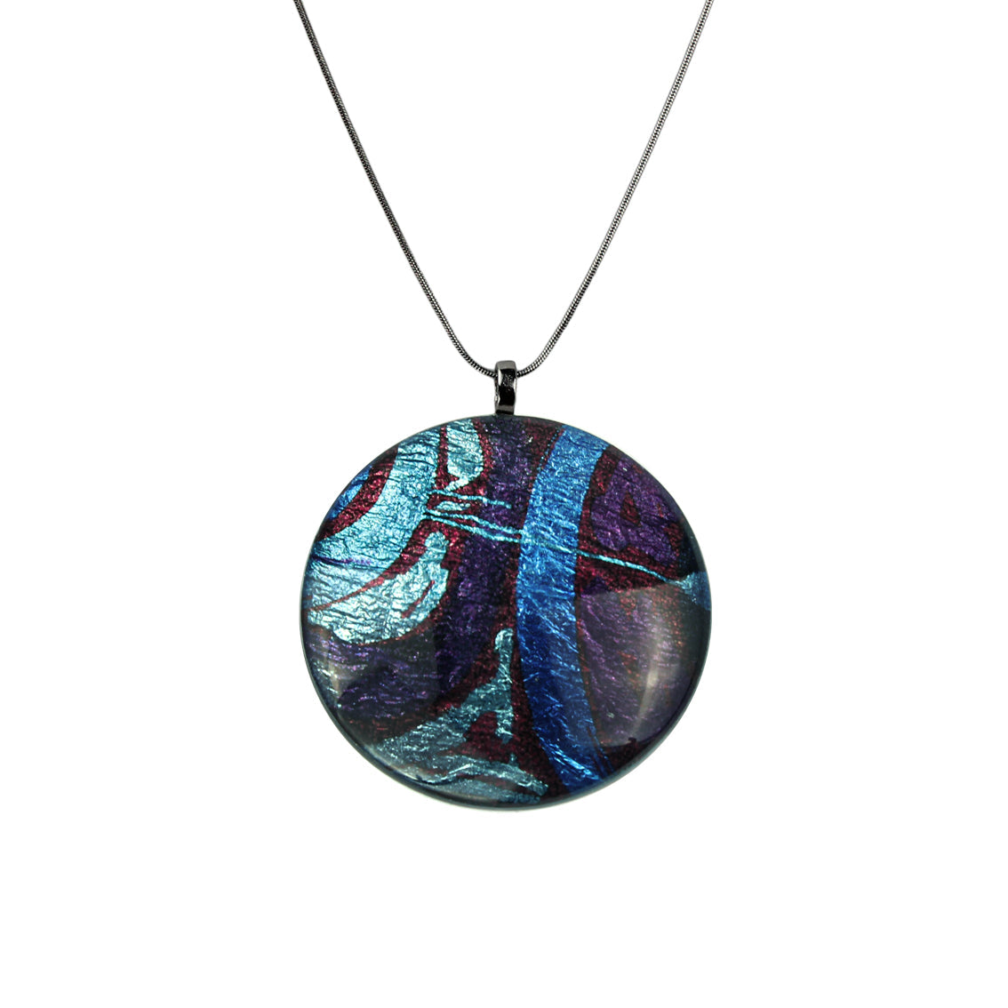 PAULINE EMU DREAMING BLUE LARGE CIRCLE PENDANT ON A CHAIN NECKLACE - SD279