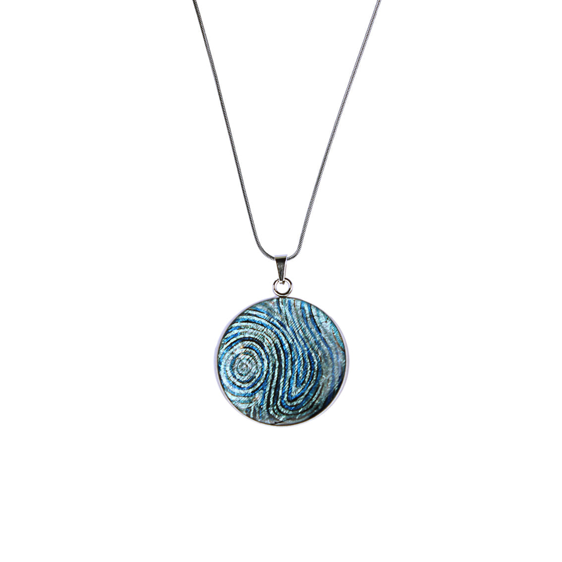 PAULINE GALLAGHER MINA BLUE CIRCLE PENDANT ON A CHAIN NECKLACE - SD052 - in Circle Box