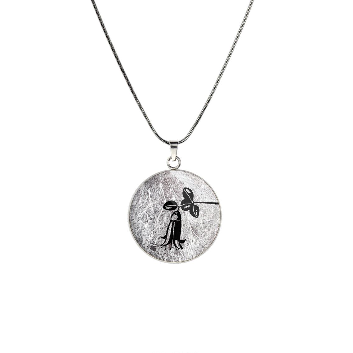 AUSTRALIAN NATIVE FLORA - CANBERRA BELLS TELOPEA CIRCLE PENDANT ON A CHAIN NECKLACE - D863S - on Satchel