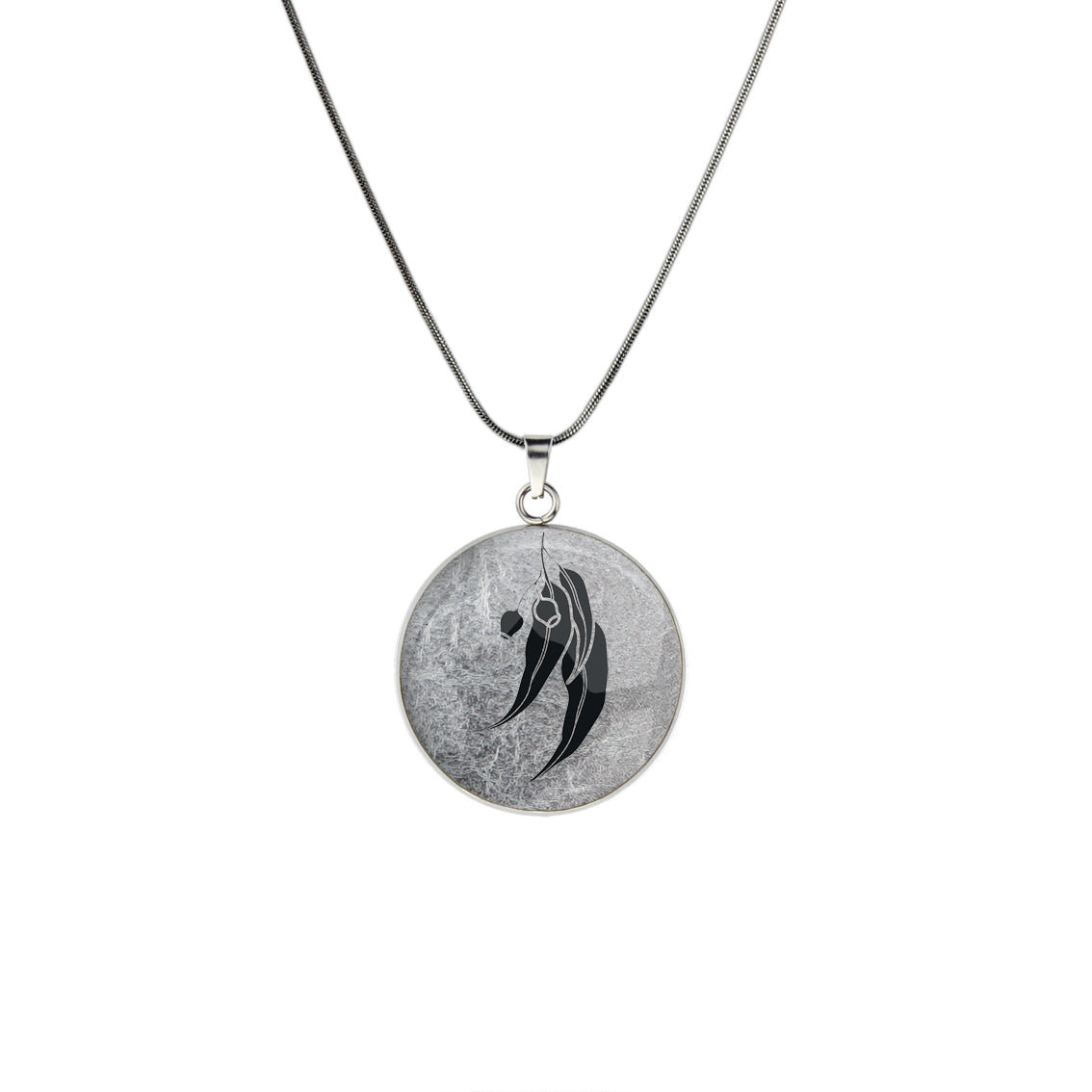 AUSTRALIAN NATIVE FLORA - EUCALYPTUS GUMNUT CIRCLE PENDANT ON A CHAIN NECKLACE - D867S - on Satchel