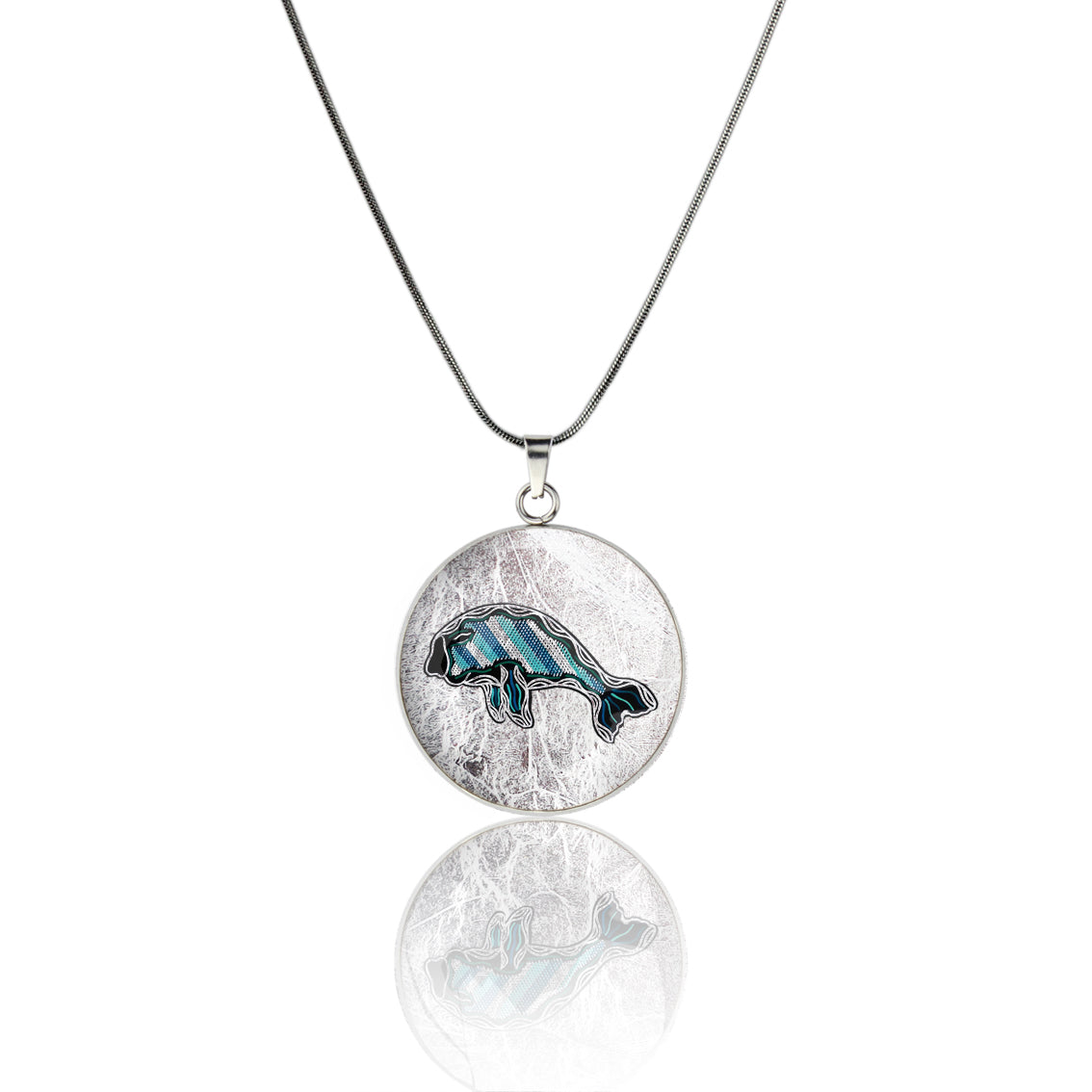 TROY LITTLE DUGONG CIRCLE PENDANT ON A CHAIN NECKLACE - SD475S - on Satchel