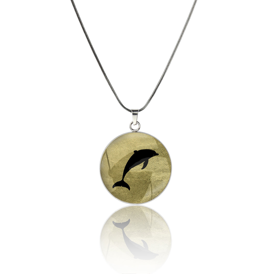 DOLPHIN CIRCLE PENDANT ON A CHAIN NECKLACE - MFY159S - on Satchel