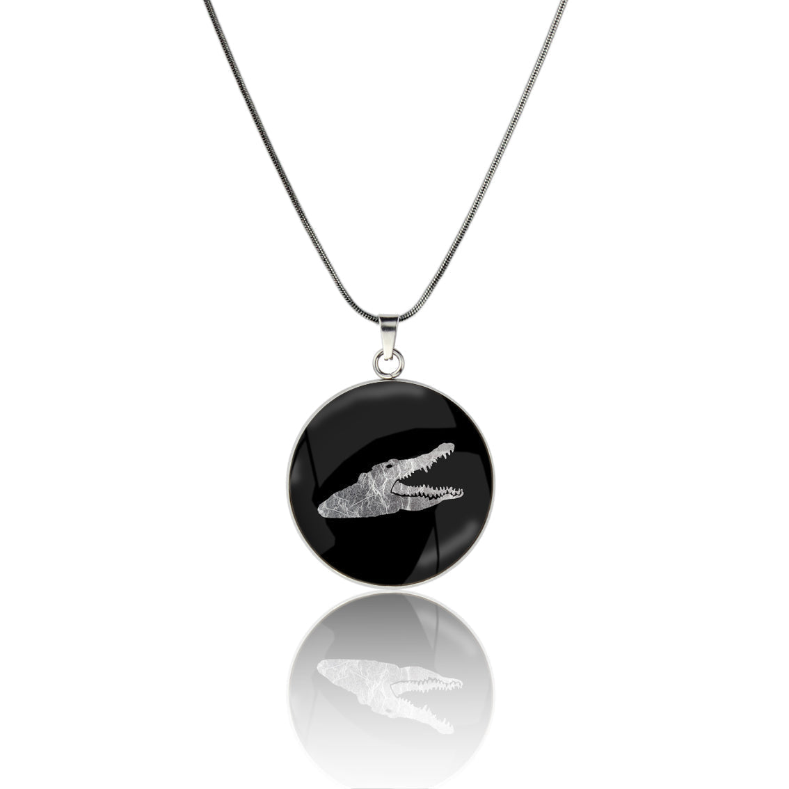CROCODILE CIRCLE PENDANT ON A CHAIN NECKLACE - MFY193 - in Circle Box
