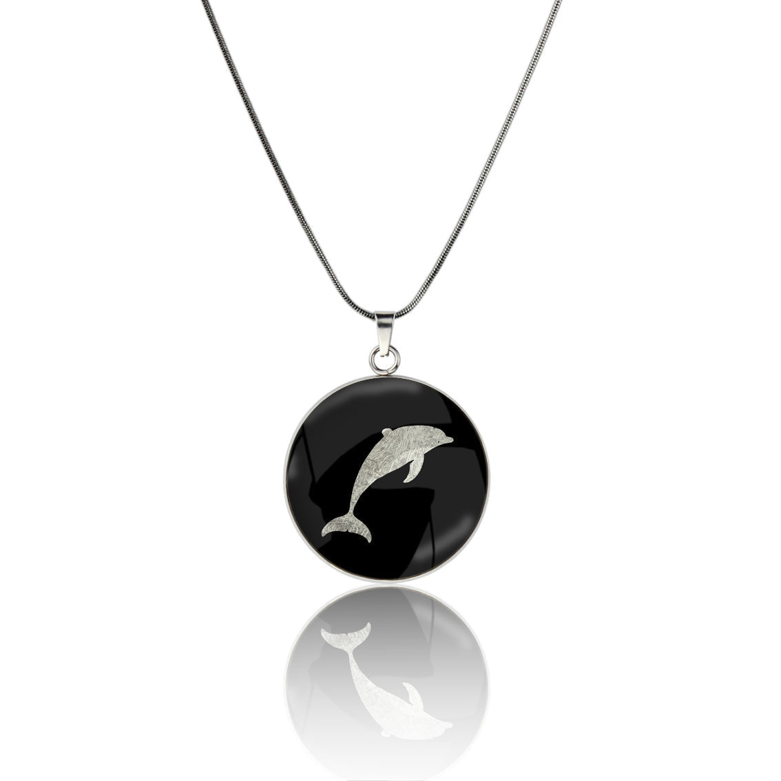 DOLPHIN CIRCLE PENDANT ON A CHAIN NECKLACE - MFY159S - on Satchel